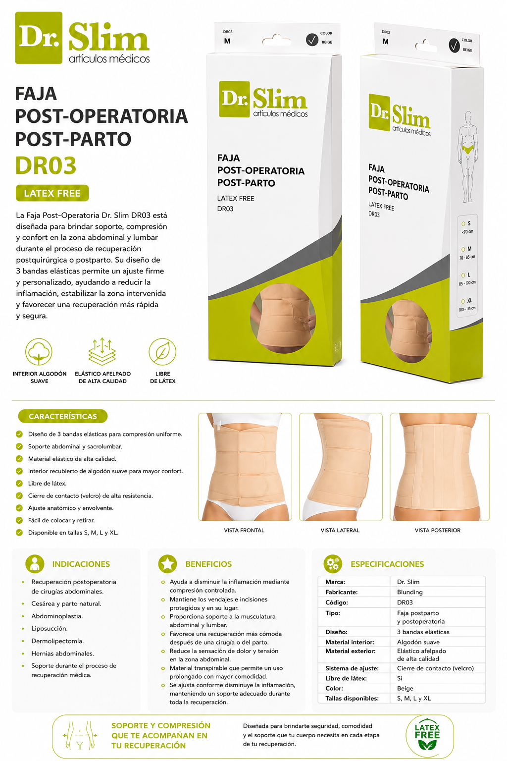FAJA POSTOPERATORIA Y POSTPARTO DR. SLIM DR03 (3 BANDAS) 4