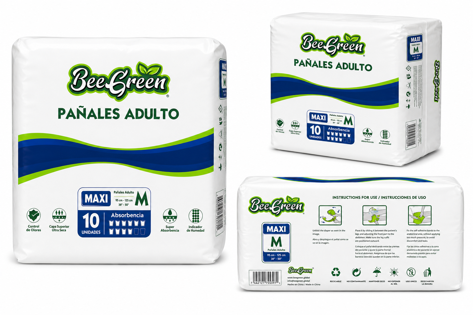 PAÑALES PARA ADULTO BEEGREEN MAXI 3