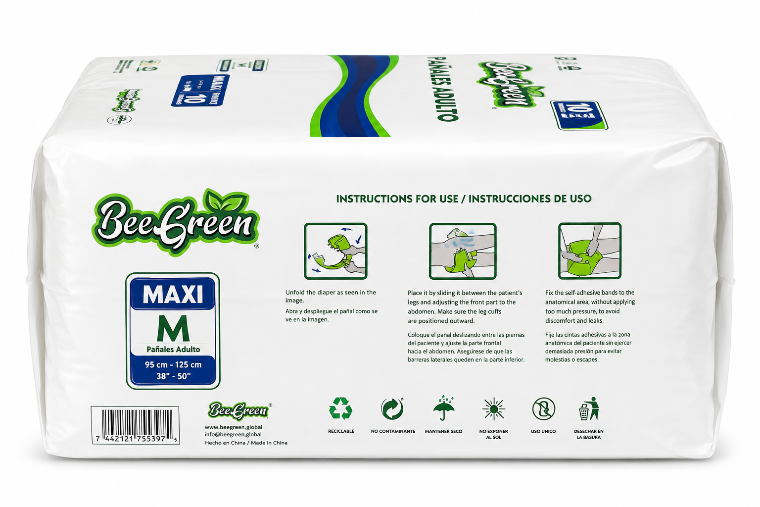 PAÑALES PARA ADULTO BEEGREEN MAXI 4